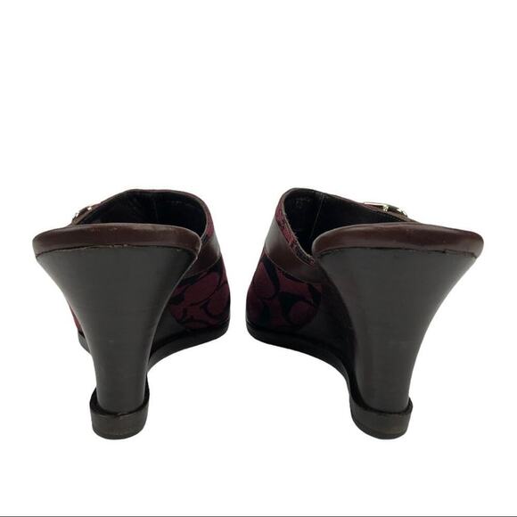 COACH Signature Monogram Canva Burgundy/wine Logo textile Bethany Wedge Mules 7 - Picture 12 of 16